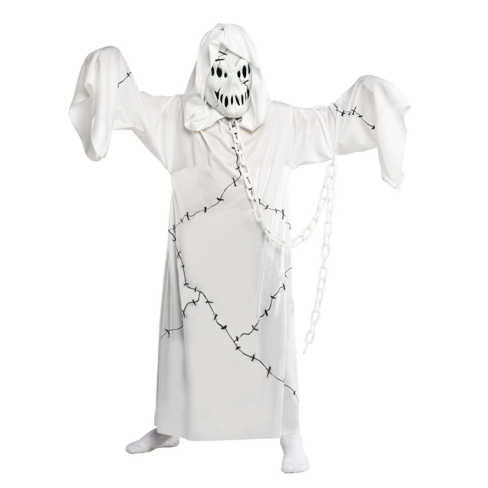 Niños Blanco Demonio Chulo Fantasma Halloween Miedo Cadena Bata Máscara Disfraz