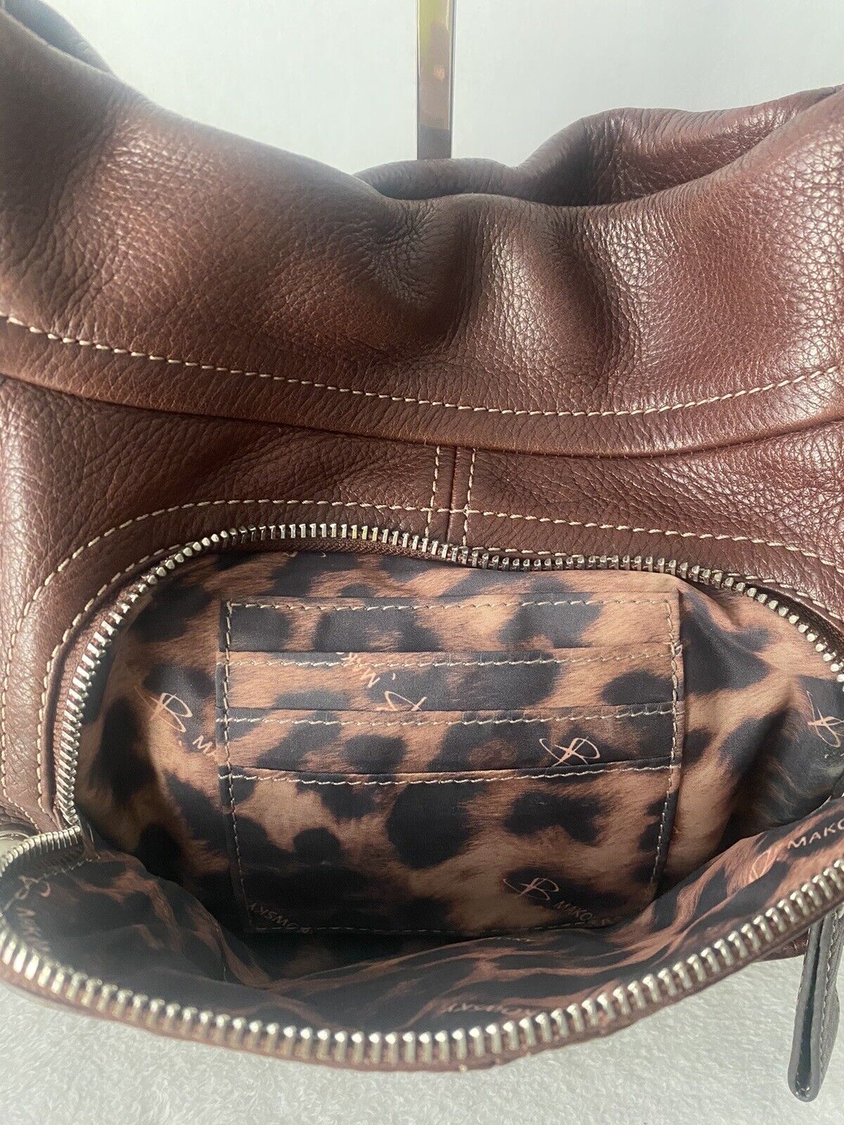 B Makowsky Brown Leather Hobo Shoulder Bag - image 11