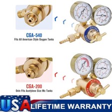 Brass Oxygen CGA540 Acetylene CGA200 Regulators Gauges 4 Gas Welding Torch Kit
