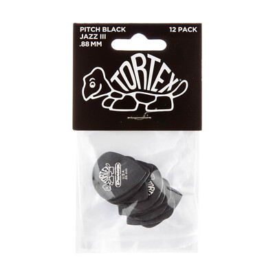 Dunlop 482P.88 Tortex  Pitch Black Jazz III Guitar Picks 12 Pack