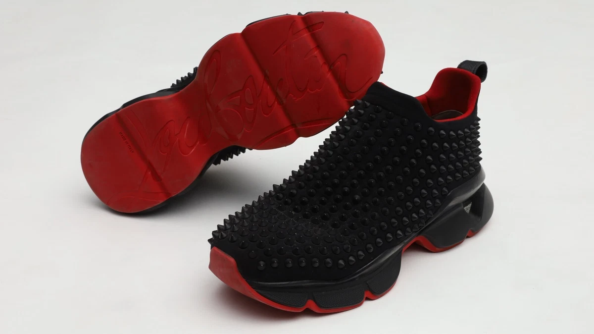 Christian Louboutin black Spike Sock Leather Sneakers