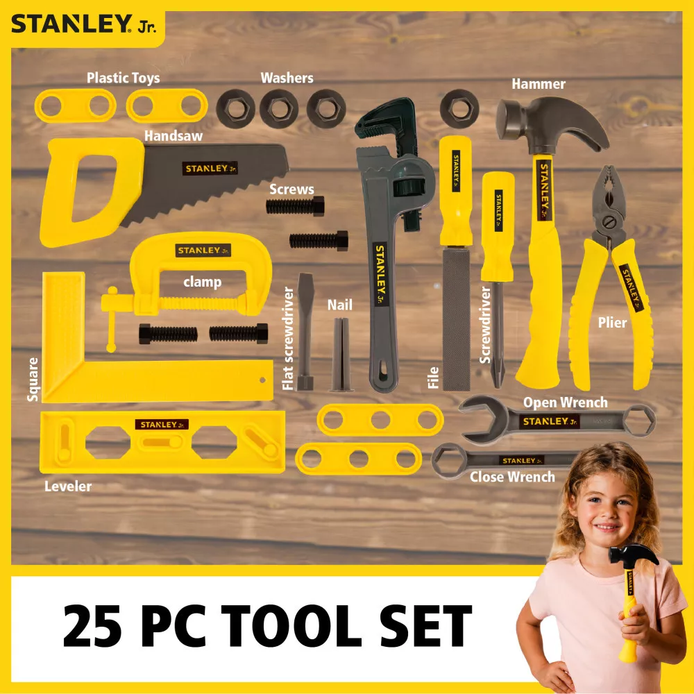 Stanley Jr. Kid Toy Role Play Toolbox Set Plastic Multicolored