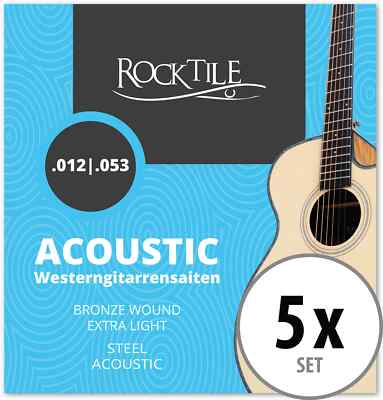 5x Rocktile Stahl Saiten Western Gitarre Ersatz Saiten Guitar Strings .012-.053