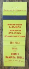 JOHN'S SHELL GAS STATION MATCHBOOK MATCHCOVER: CHAMPAIGN, ILLINOIS -E20