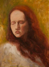 ORIGINAL Oil Painting, HANDMADE Red-haired Girl Portrait, Realist Art M. Sacke