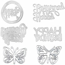 6 Pack Die Cuts for Card Making, Happy Birthday  Butterfly Shapes, Carbon St...