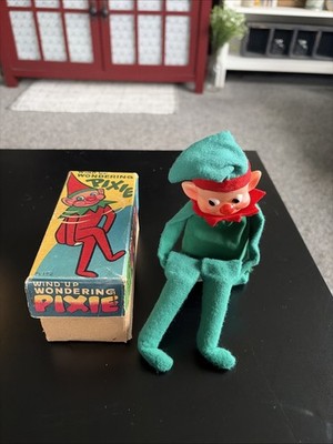 Vintage Wind Up Wondering Pixie In Original Box Head Still Rotates 