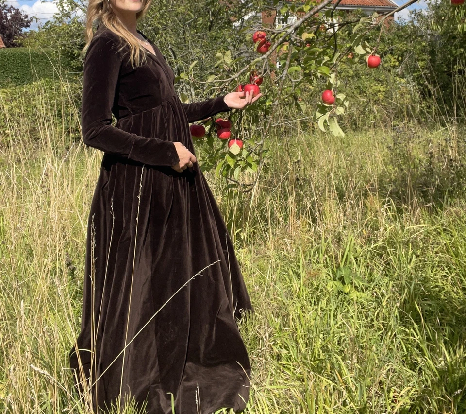 Maxi Vestido Pradera Vintage Raro Años 70 8 Laura Ashley Marrón Pana Pesada Terciopelo Foto 2 de 4