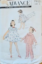 Advance 7803 Size 6 Girls Pajamas and Shortie...