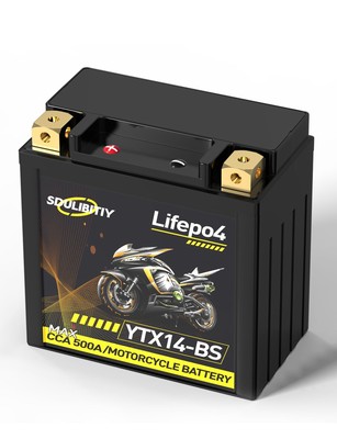 YTX14-BS Lithium Motorcycle Battery 12.8V 9AH 500CCA Powersports Battery LiFe...