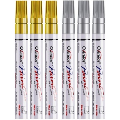 Gold and Silver Paint Pens - 6 Pack Oil Based Metallic Permanent Markers, Med...