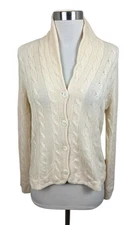 Madison Studio Ivory Cashmere Cableknit Shawl Collar Cardigan Size PS Classic