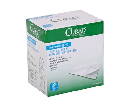 CURAD Non-Adherent Pad With Adhesive Tabs, Sterile, 3 x 4, Pack of 100, 2 Boxes