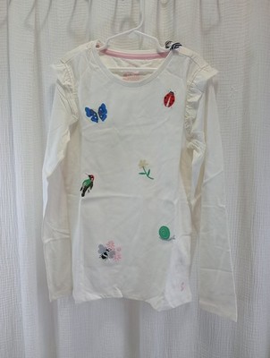 Joules Joya T-Shirt Girls Size 11 Years White Floral Bird Lady Bug Butterfly Bee