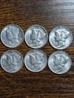 Uncirculated Silver Mercury Dimes Consecutive 1937-1942 90% Silver