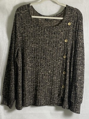 Adrienne Vittadini Button Side Lagom Sweatshirt Top 3X Beige Lagenlook Mature
