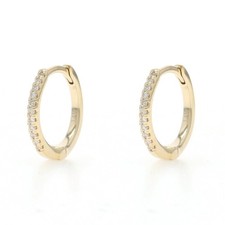 Yellow Gold Diamond Huggie Hoop Earrings - 14k Round Pierced