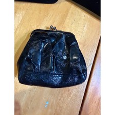 Vintage Style Black Faux Leather Kiss Lock Coin Purse Floral Rhinestone Pouch