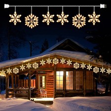 Christmas Snowflake Icicle String Lights with 6 Drops - 9ft Snowflake Window Lig
