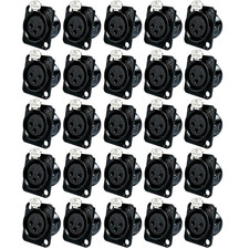 25Pack XLR 3Pin Female Panel Mount Chassis Metal Connector Fine Nickel Plated