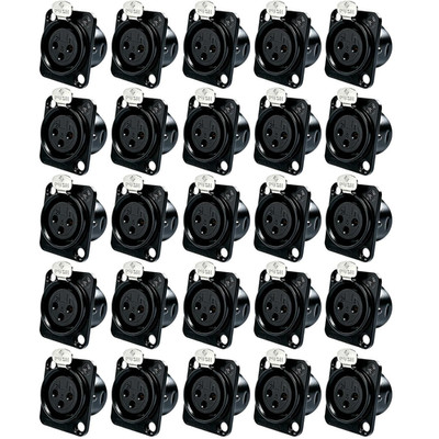 25Pack XLR 3Pin Female Panel Mount Chassis Connector Fine Nickel Plated Metal