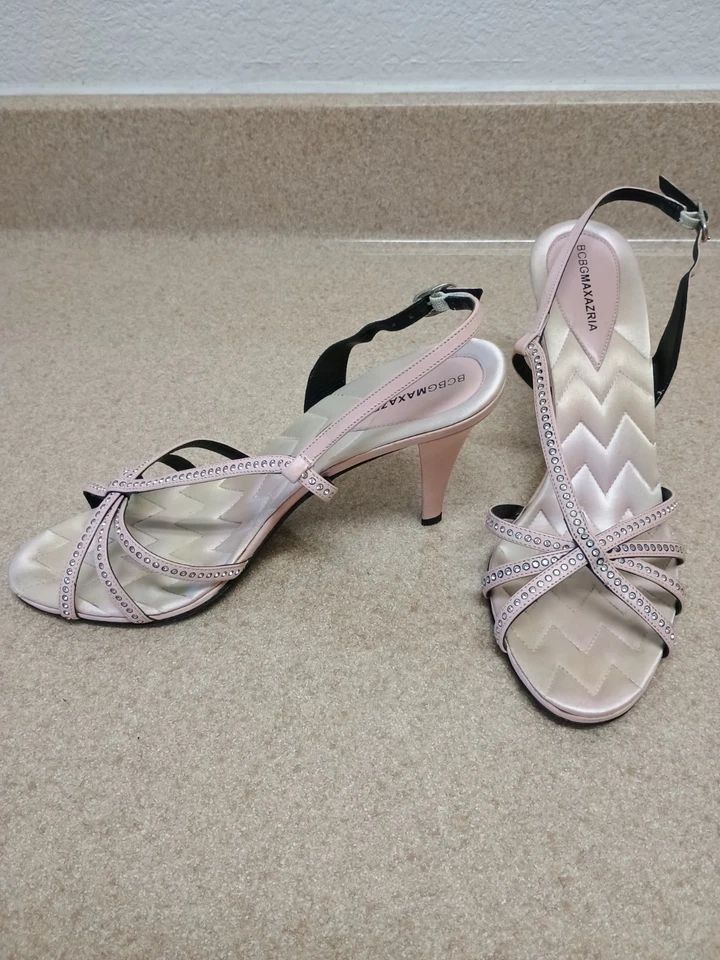 BCBG MAXAZRIA Italia Satén Rosa Estrás Cordón Cuero Sandalia Colinas Talla 9B Foto 2 de 4