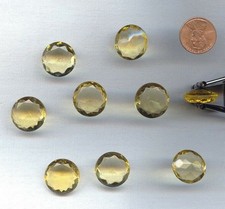 6 VINTAGE GLASS LIGHT JONQUIL 18mm ROUND RHINESTONE UNFOILED GEM JEWELS D241