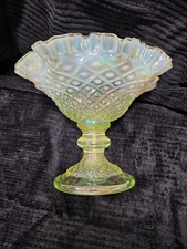 REDUCED! Fenton Ltd. Edition Generation. Opalescent Topaz Diamond Lace Compote 