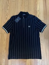 Polo Fred Perry collo imbuto righe sottili uomo L nera mod Ska Oi doppia punta