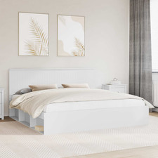Image of Bed frame Super King 200x200cm White Solid Pine & Engineered Wood Slatted Modern