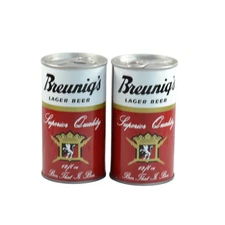 2 -Pk Breunigs Vintage Beer Cans Bottom Open Wide Seam Straight Steel P/T 44-1