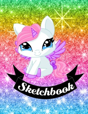 Sketchbook: Pretty Rainbow Unicorn Gleam Glitter Effect Background, Large... 