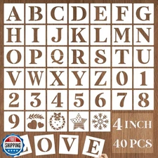 YEAJON 4 Inch Letter Stencils and Numbers, 40 Pcs Alphabet Drawing Templates,