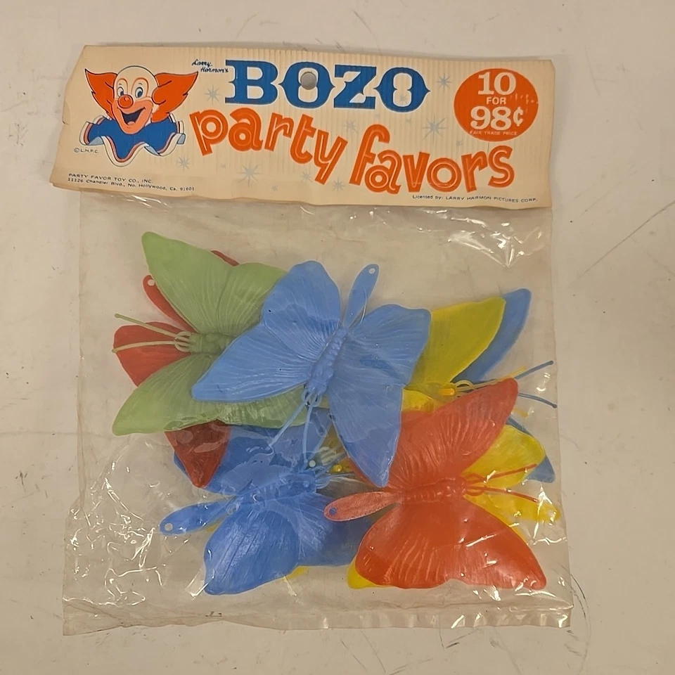 3 件老式 NOS Bozo Party Favors 塑料蝴蝶 — 第 4/4 张图片