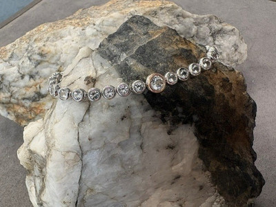 Clogau Welsh Silver & 9ct Rose Gold Celebration Tennis Bracelet with Topaz 17cm