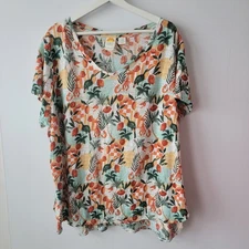 NWOT C&C California 100% Linen Top Women 3X Tropical Floral V-neck Short Sleeve