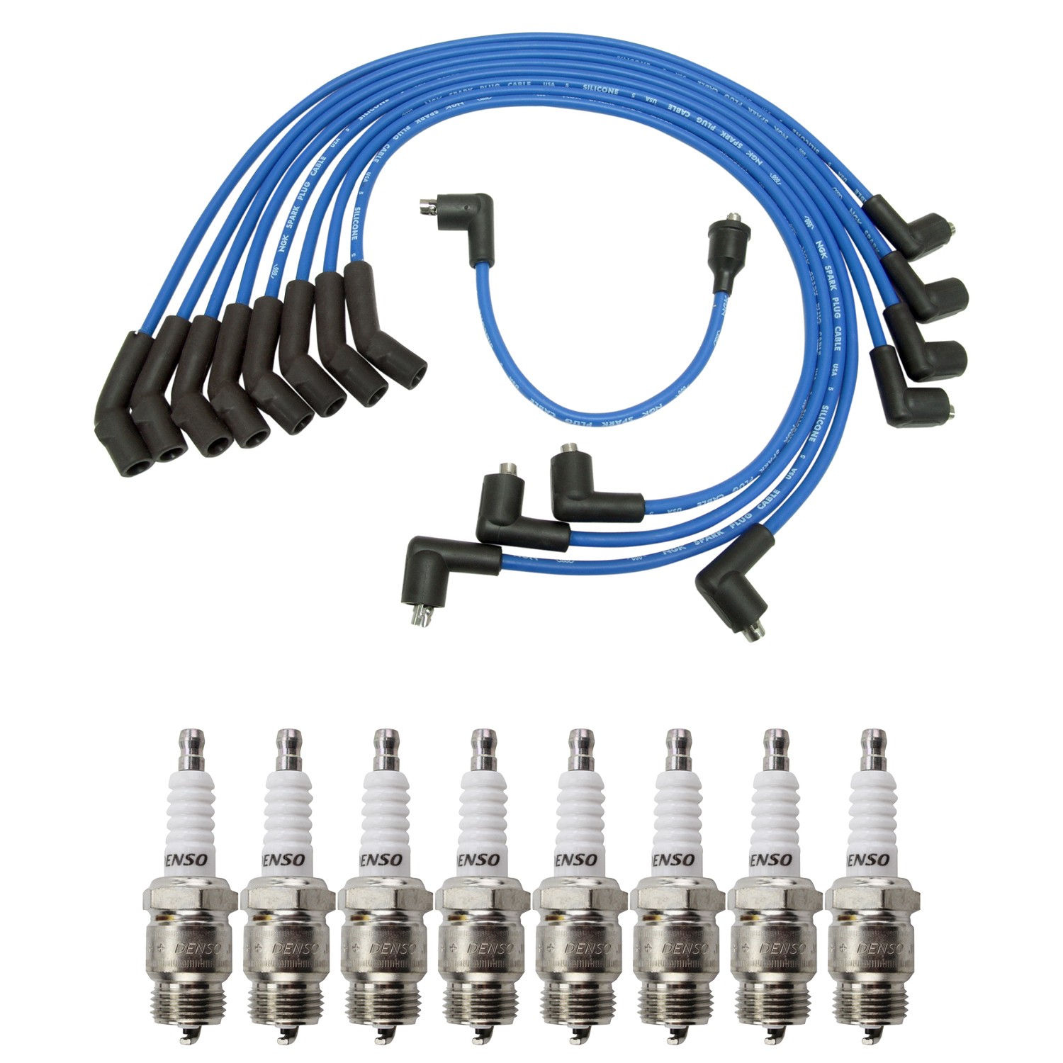 NGK Wire Set  Denso 8 Standard Spark Plugs Kit for E-Series F-Series Mustang V8
