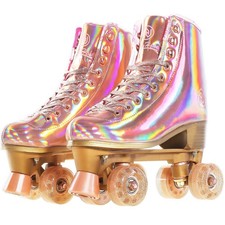 Roller Skates for Women, Holographic High Top PU Leather Rollerskates, Shiny ...
