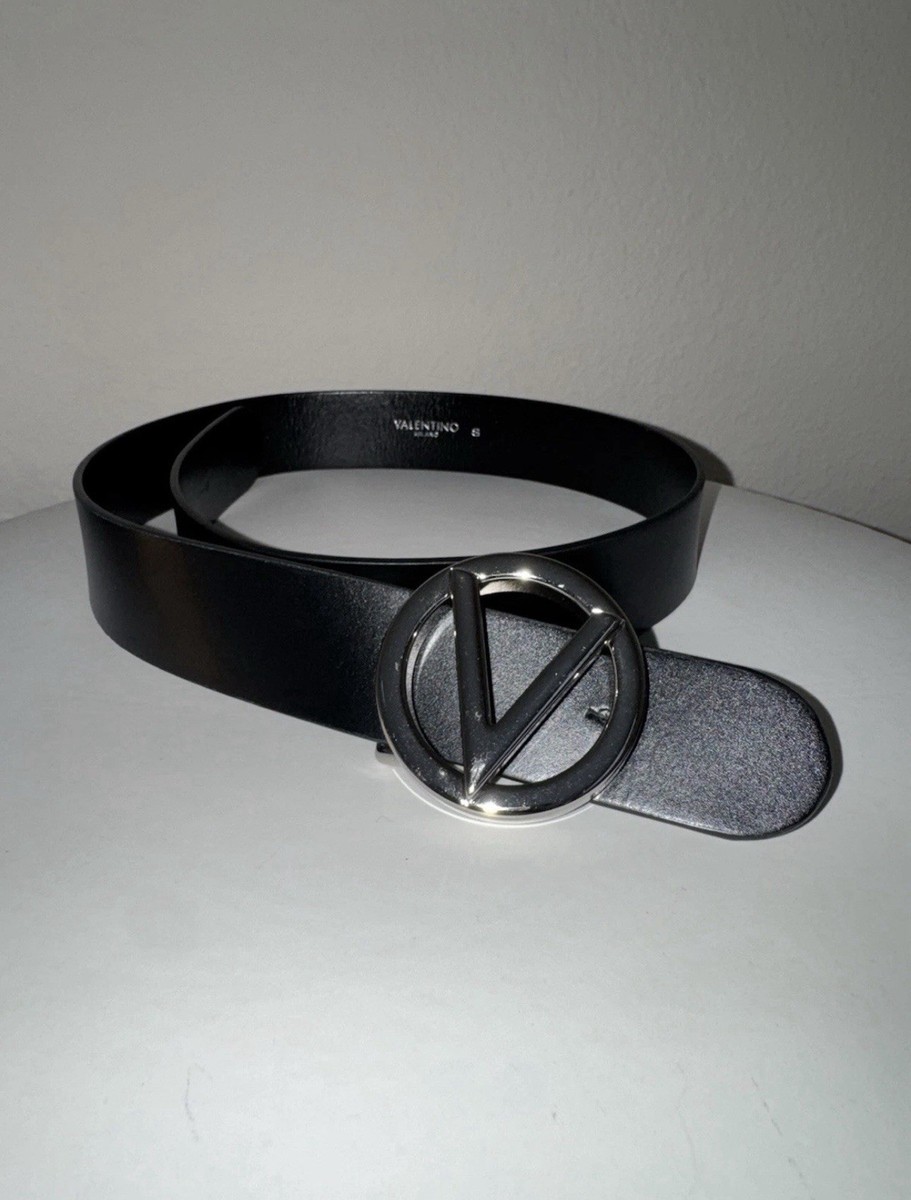 Valentino Black Wide Waist Belt Silver V Buckle Adjustable  display picture 3
