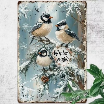 Blechschild Winter Magic Vögel Vintage Retro Metallschild TEL3854