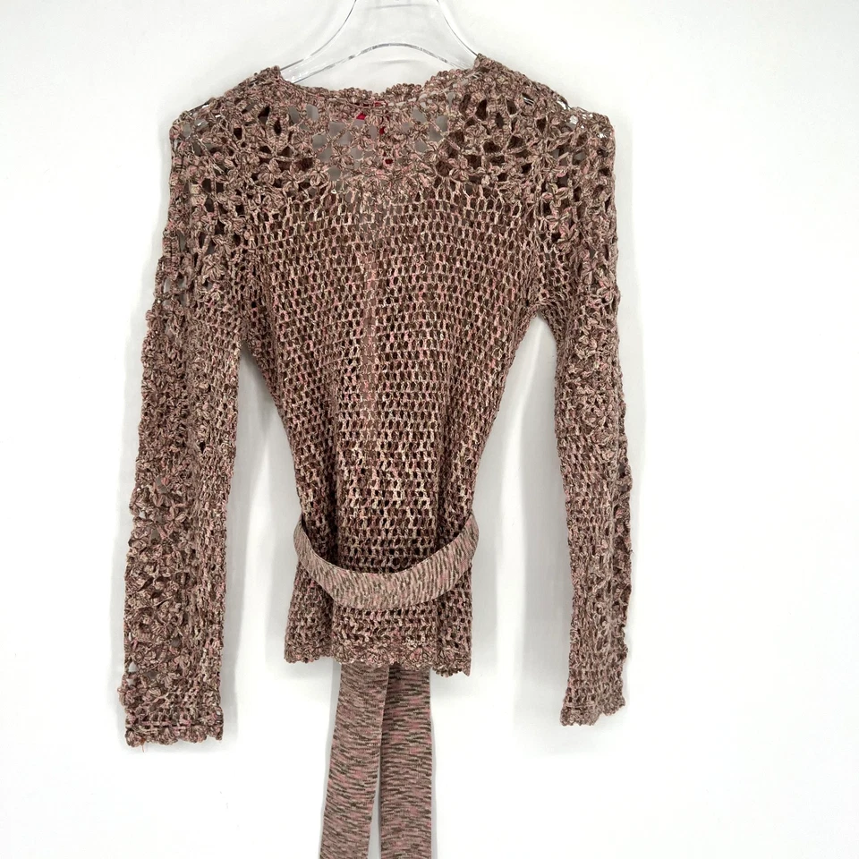 Cárdigan tejido Charlotte Tarantola para mujer XS rosa floral ganchillo Y2K lana cachemir Foto 2 de 4