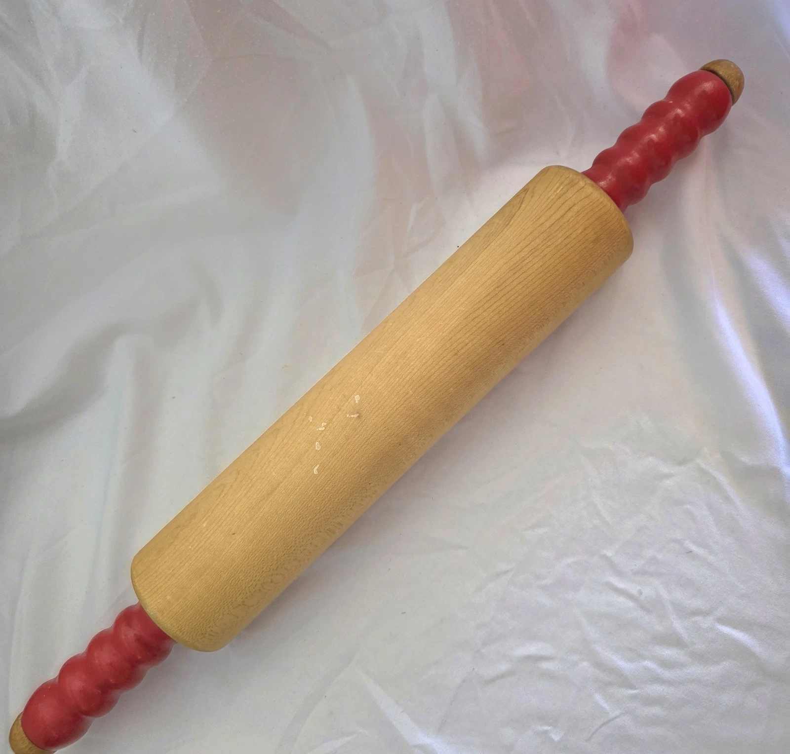 Maple Wood Rolling Pin Red Handles, 17" Long
