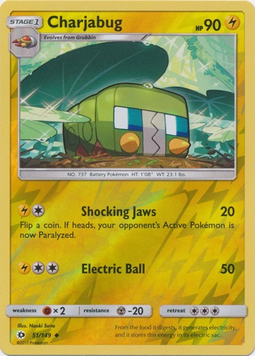 Charjabug 51/149 Pokemon TCG Sun Moon Sm Base Set Reverse Holo (DAMAGED)