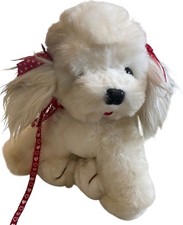 Russ Caress Soft Pets Princess Plush White Stuffed Dog Puppy Fluffy Red Bow 12  