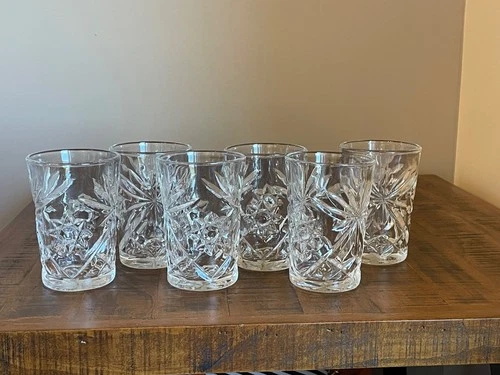 Vintage SET OF 6 Excellent ConditionClear Star of David  Glasses 8 oz. Highballs