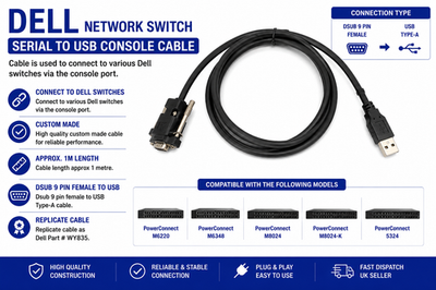 DELL SWITCH SERIAL CONSOLE CABLE FOR POWERCONNECT GIGABIT SWITCHES