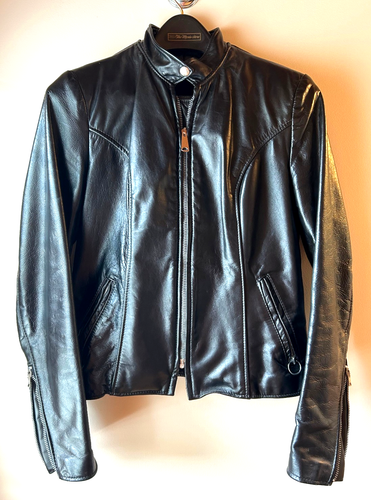 Vintage Brooks Black Leather 2 Piece Motorcycle Jacket Women’s Size 30 