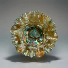 Green Millersburg Carnival Glass Blackberry Wreath Ruffle Edge Crimped Bowl 6"