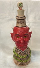 Stacy Lambert Southern Primitive Folk Art Pottery Devil Face Decanter w/ Snake