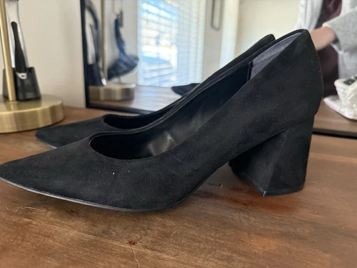 Charles David Vasto Pumps Faux Suede Pointy Toe Chunky Block Heels Sz 10m